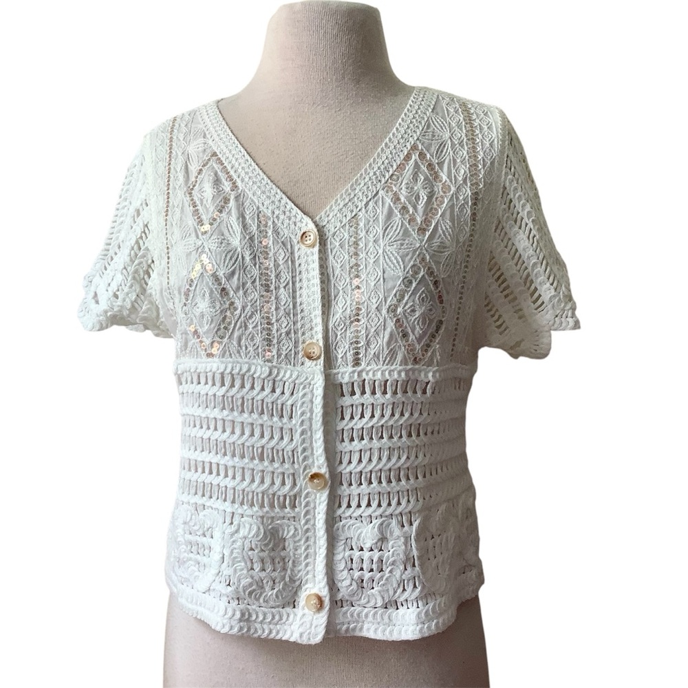 NWT AZ Ivory Crochet Women's Crop Cardigan Sweater M